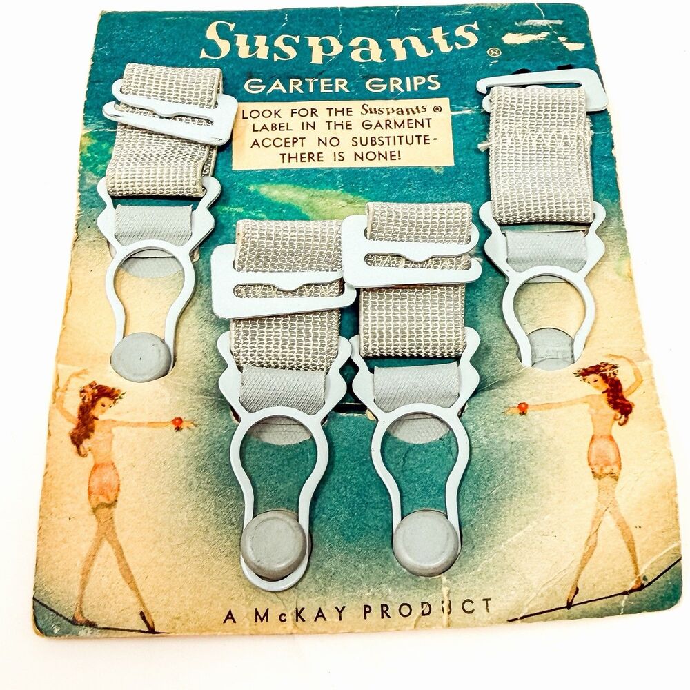 Vintage 1950's 4 Blue Swan Suspants Garter Grips Clips On The Original Card